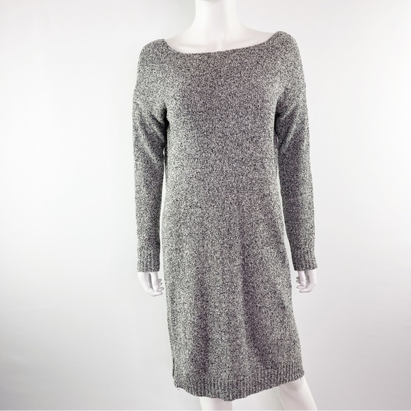 Topshop Women's Gray Long Sleeve Knit Sweater Dress Deep V-Cut Back Size 4 - Picture 1 of 10